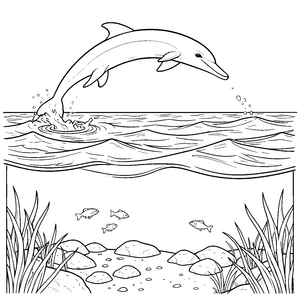 Lebhafter Delfin mit Spritzwasser Malbild für mutige Meeresforscher