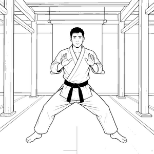 Stolzer Karateka mit schwarzem Gürtel Ausmalvorlage für Kampfsportler