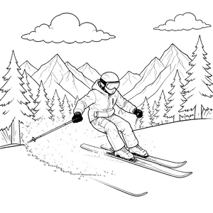 Mutiger Skifahrer in den Alpen Bastelvorlage für kreative Pistenhelden