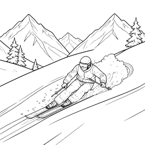 Schneller Skifahrer in den Bergen Malbild für Schneesportbegeisterte