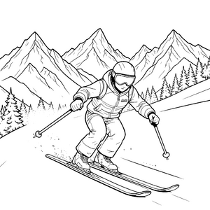 Abenteuerlicher Skifahrer in den Bergen Malbild für kreative Bergfreunde