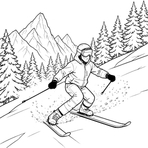 Abenteuerlicher Skifahrer in den Bergen Ausmalvorlage für verträumte Gipfelstürmer