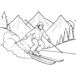 Abenteuerlicher Skifahrer mit Stöcken Malvorlage für Winterfreunde