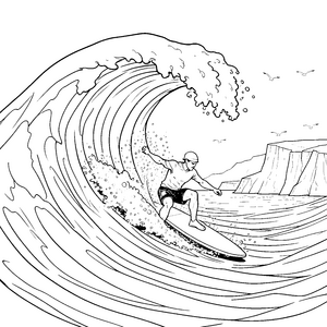 Spektakulärer Surfer in der Wellentube Ausmalvorlage für verträumte Meeresforscher
