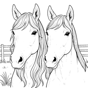stolze Pferdeköpfe am Holzzaun Bastelvorlage für kleine Reitbegeisterte
