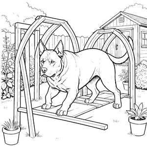 Majestätischer Rottweiler auf der Holzrampe Malvorlage für fröhliche Gartenfreunde