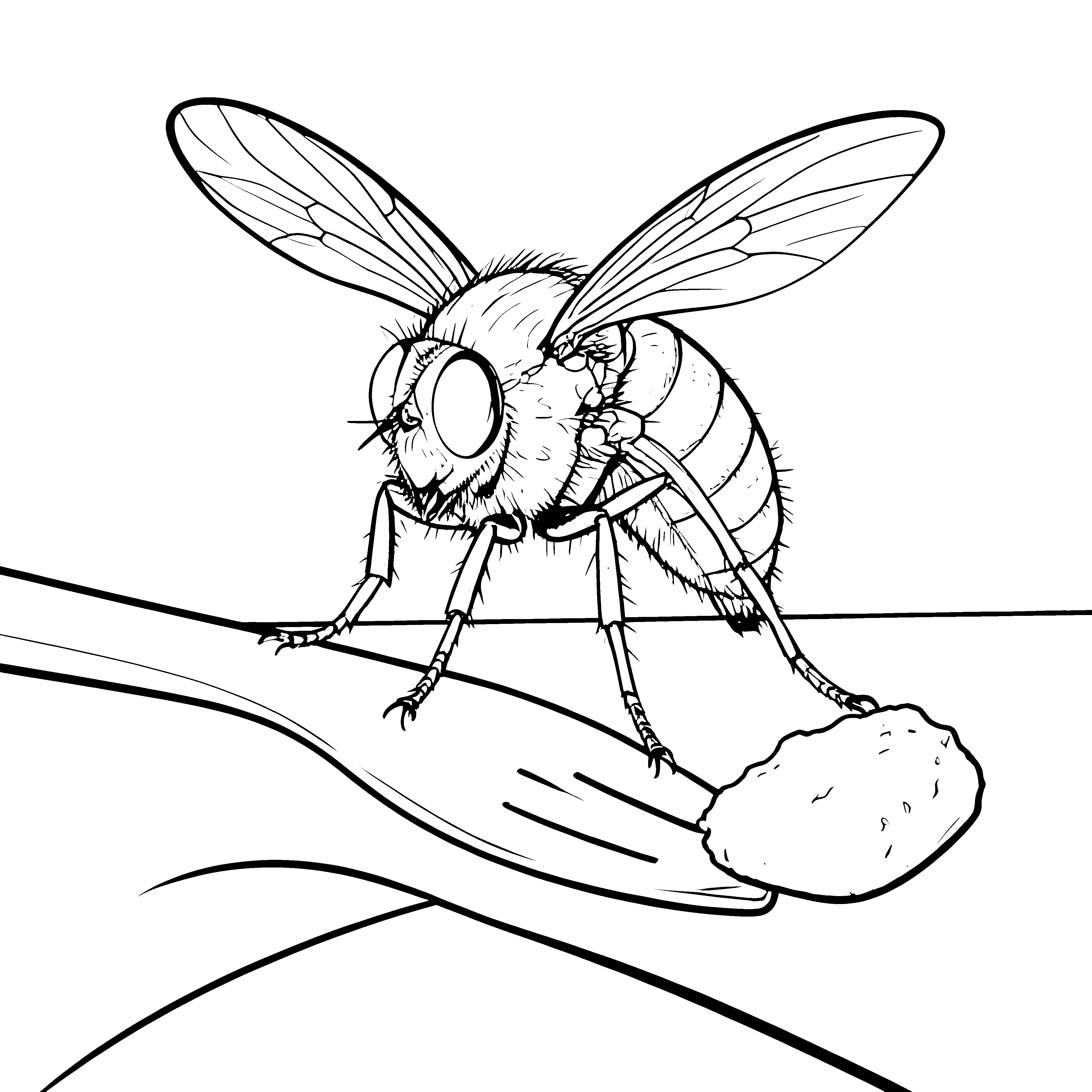 Detailreiche Fliege auf dem Löffel Malbild für Malfreude in der Küche