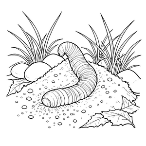 Wunderschöner Regenwurm im Grashain Ausmalvorlage für neugierige Waldbewohner