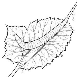 Nasser Regenwurm auf gezacktem Blatt Ausmalvorlage für Naturbegeisterte
