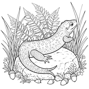 Punktierter Salamander auf Eicheln Malbild für junge Naturbegeisterte