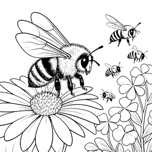 Fröhliche Hummeln auf Kleeblättern Bastelmotiv für junge Gartenfreunde