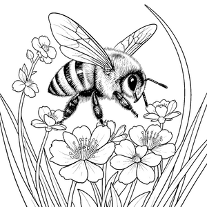 Behaarte Hummel auf Frühlingsblüten Malvorlage für mutige Naturfreunde