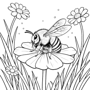 Flauschige Hummel auf Blüte Ausmalvorlage für junge Wiesenforscher