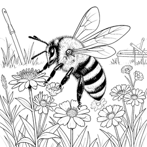 Fleißige Hummel auf Blumenwiese Bastelvorlage für fröhliche Wiesenkinder
