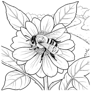 Fliegende Hummel auf großer Blüte Malvorlage für neugierige Blumenkinder