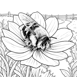 Niedliche Hummel auf großer Blüte Malbild für kleine Blumenputzer
