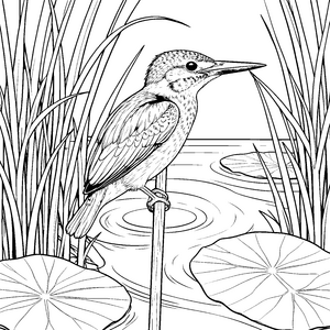 Wachshafter Eisvogel am Schilf Malbild für Teichforscher
