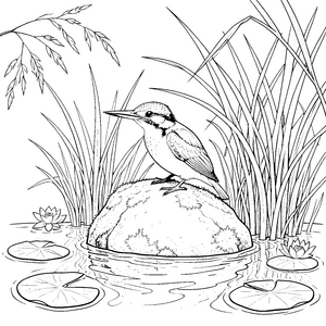 Edler Eisvogel auf Stein Malbild für fröhliche Wasserfreunde