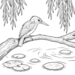 Ruhiger Eisvogel im Weidengarten Bastelmotiv für junge Wasservögel