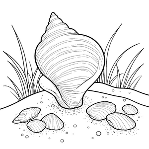 Riesige Muschel im Sand Ausmalvorlage für mutige Strandkinder