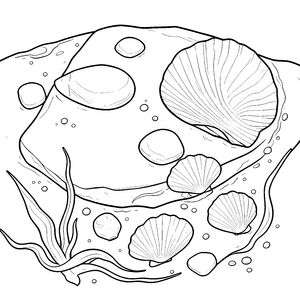 Mystische Muscheln auf großen Steinen Bastelmotiv für fröhliche Meeresfreunde
