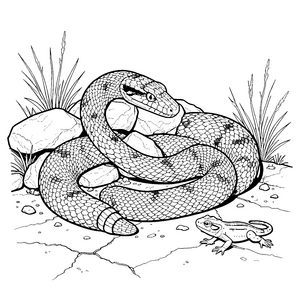 Markante Klapperschlange mit Frosch Malbild für mutige Naturbegeisterte