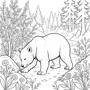Neugieriger Braunbär bei Blumen Bastelvorlage für mutige Waldforscher