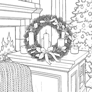 Festlicher Adventskranz mit Kerzen Malbild für verträumte Winterfreunde