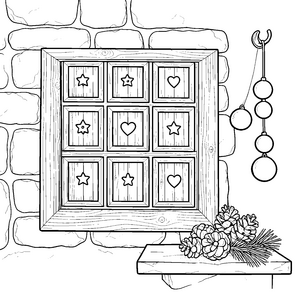 Heimeliger Adventskalender mit Sternen Ausmalvorlage für Winterfreunde
