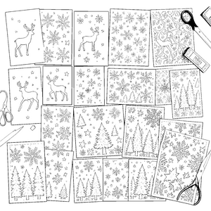 Zauberhafte Weihnachtskarten mit Rentieren Malbild für malfreudige Bastelhelden