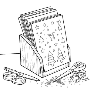Festliche Weihnachtskarten mit Tannenbäumen Ausmalbild für verträumte Bastelprofis