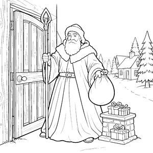 Stiller Nikolaus mit Geschenkesack Bastelvorlage für mutige Winterträumer