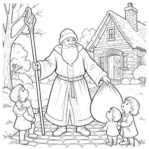 Ehrwürdiger Nikolaus mit Geschenkesack Bastelvorlage für kreative Hausbesucher