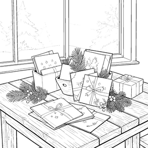 Rustikale Weihnachtskarten mit Geschenken Malvorlage für kleine Grußschreiber