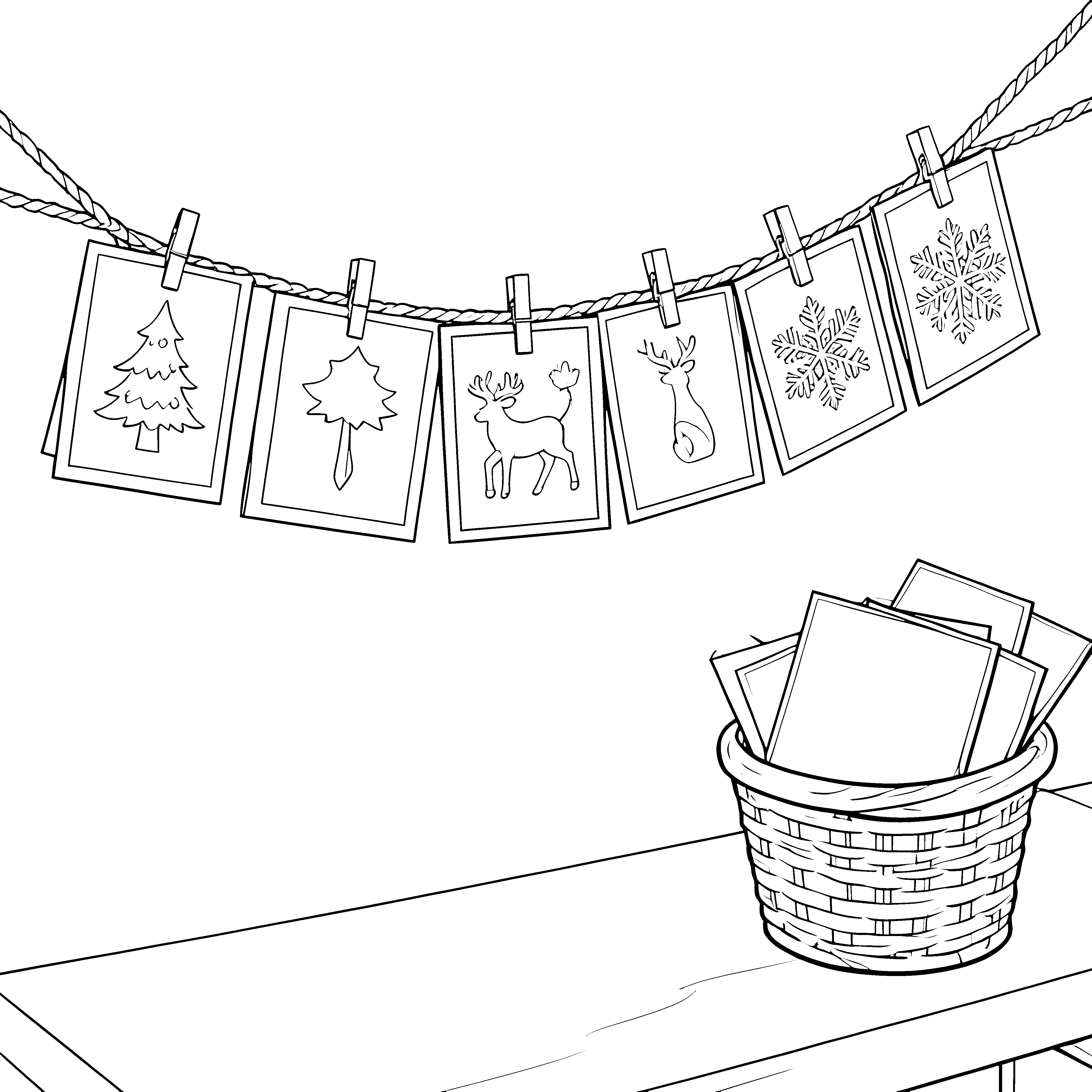 Festliche Weihnachtskarten an der Wäscheleine Bastelmotiv für kleine Grussfinder
