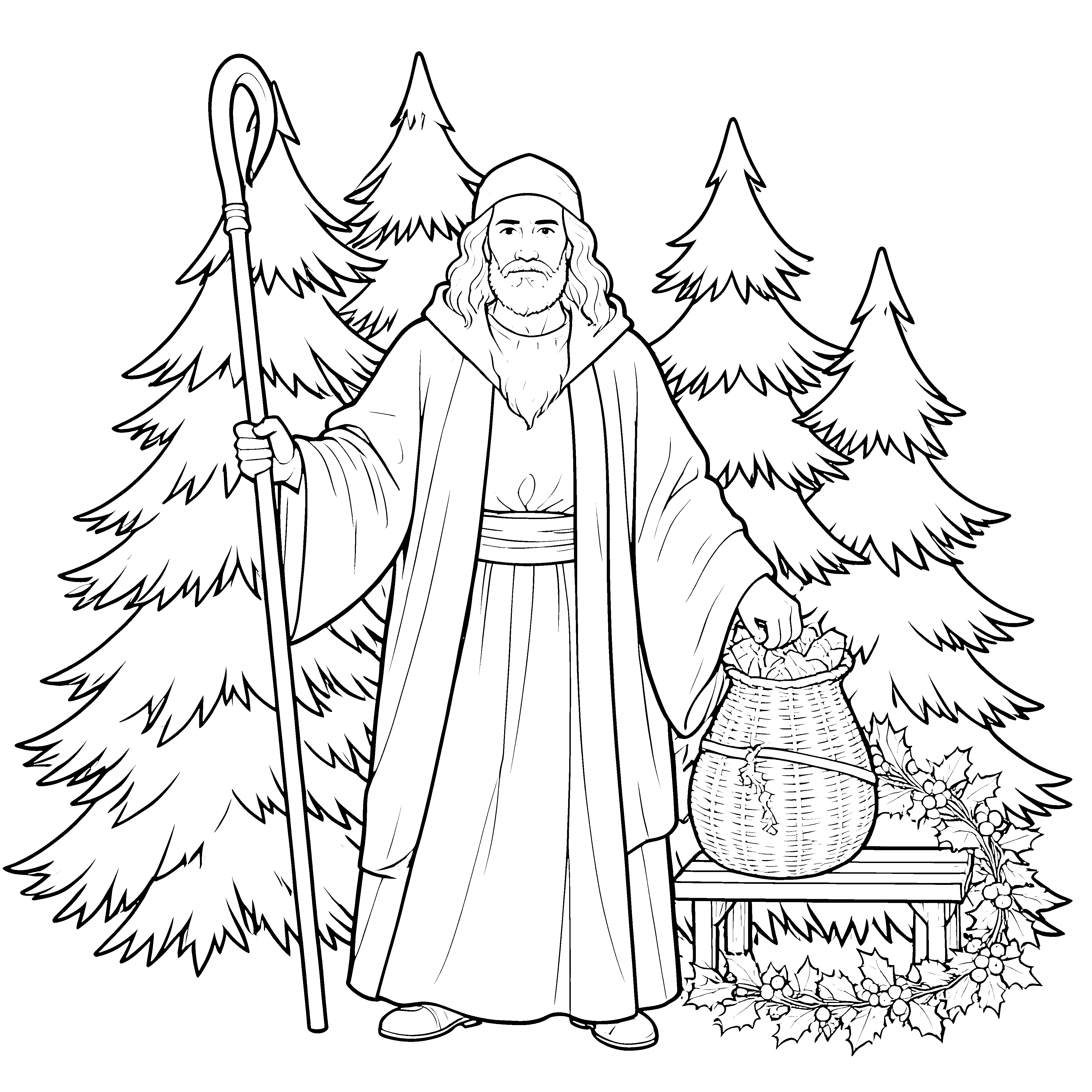 Würdevoller Nikolaus mit Bischofsstab Malvorlage für Waldfreunde