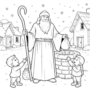 Stolzer Nikolaus mit Bischofsstab Ausmalvorlage für Brunnenfreunde