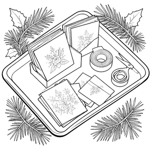 Stimmiges Tablett mit Weihnachtskarten Ausmalvorlage für mutige Bastelhelden