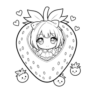 Süßes Kawaii-Mädchen in der Erdbeere Bastelvorlage für mutige Beerenfreunde