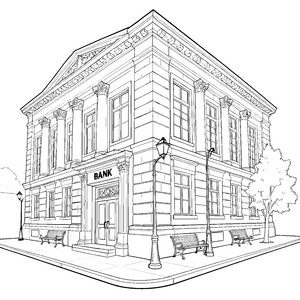 Stately Bank mit Parkbänken Ausmalbild für verträumte Stadtbewohner