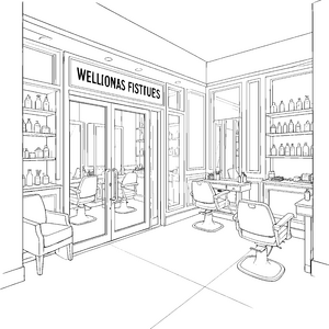 Stilvoller Friseursalon mit Pflegeprodukten Malbild für kreative Haarzauberer