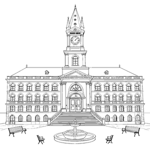 Majestätisches Rathaus mit Treppe Ausmalvorlage für mutige Stadtplaner