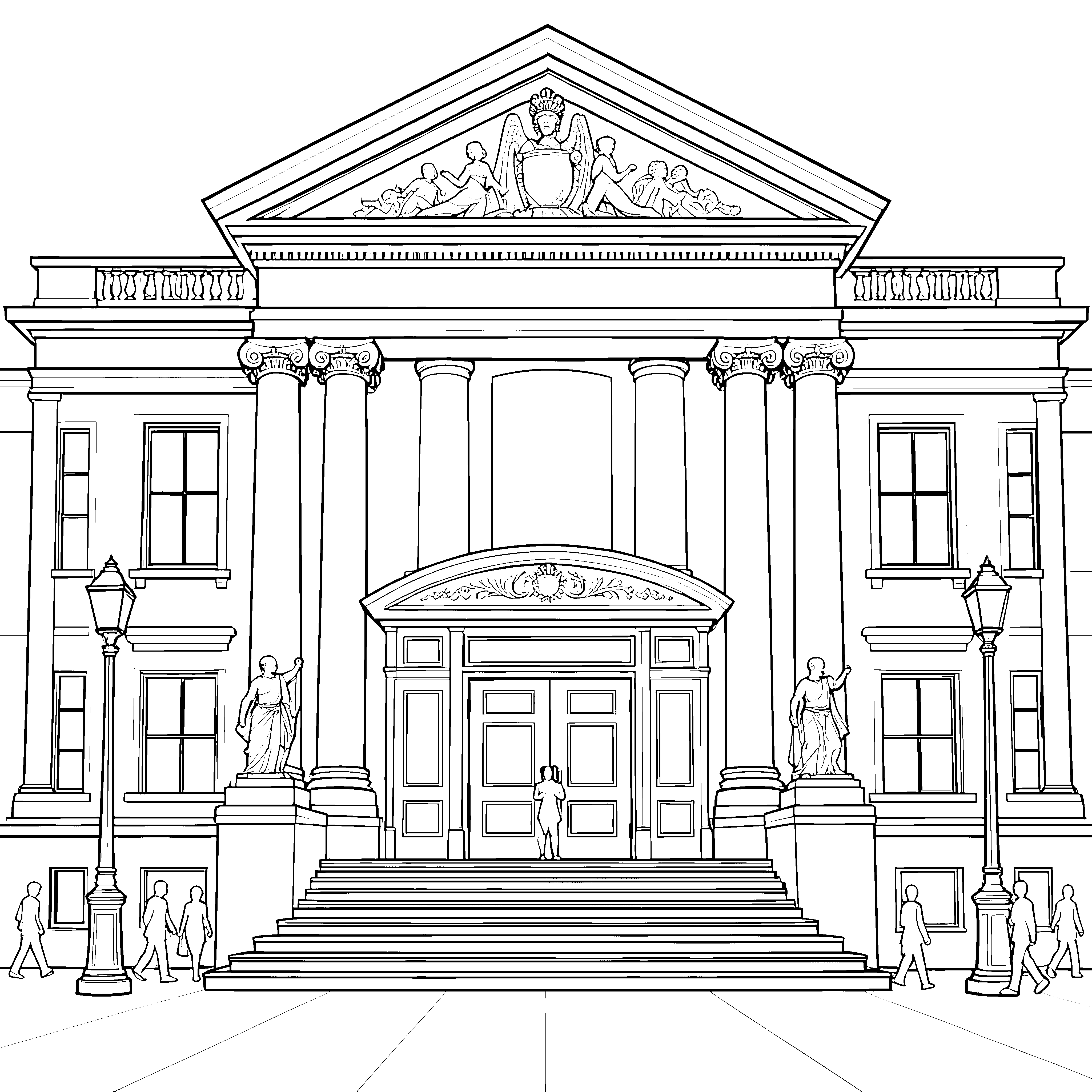 Prachtvolles Theater mit Statuen Bastelmotiv für kreative Kunstfreunde
