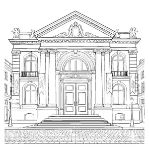 Prachtvolles Theater mit Säulen Malbild für kleine Bühnenfans