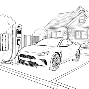 Modernes Elektroauto an der Ladestation Bastelmotiv für Technikfans
