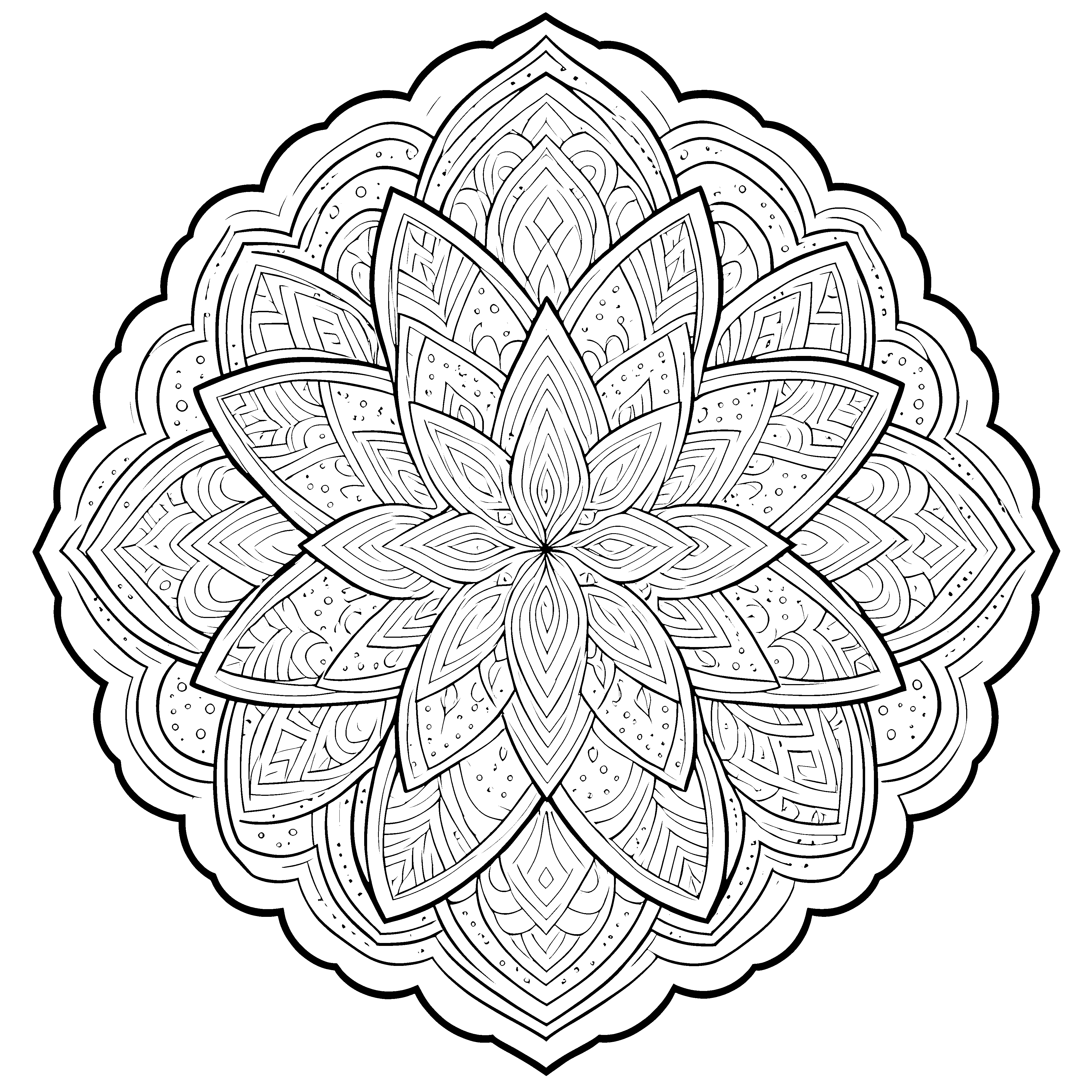 Detailreiches Blüten-Mandala mit Punkten Bastelvorlage für kreative Musterfreunde
