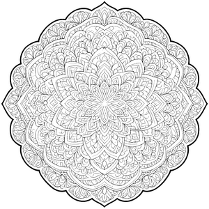 Versiertes Blüten-Mandala mit Wellen-Ausmalvorlage für neugierige Kunstträumer