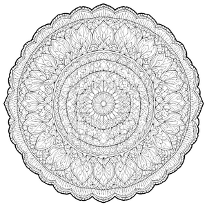 Prachtvolles Blüten-Blatt-Mandala Ausmalbild für mutige Naturpioniere