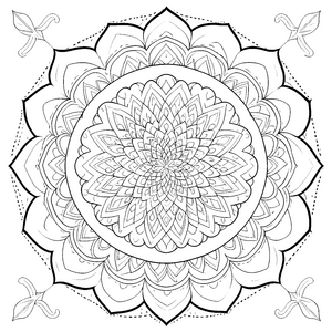Filigranes geometrisches Blüten-Mandala Ausmalbild für kleine Formwunder