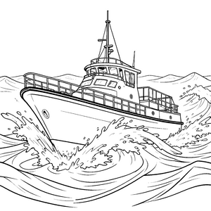 Stürmisches Rettungsboot mit Wellen Malvorlage für Meeresforscher
